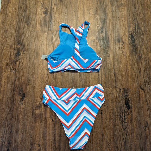 Aerie Baby Blue with Strips Bikini Top and Bottom - New with Tags - Picture 2 of 9